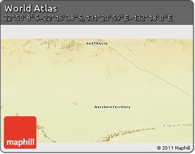 Physical 3D Map of the Area around 22° 33' 23" S, 131° 49' 29" E