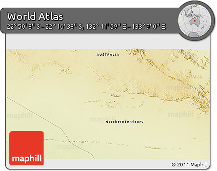 Physical 3D Map of the Area around 22° 33' 23" S, 132° 40' 30" E