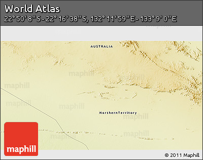 Physical 3D Map of the Area around 22° 33' 23" S, 132° 40' 30" E