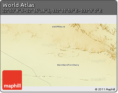 Physical 3D Map of the Area around 22° 33' 23" S, 132° 40' 30" E