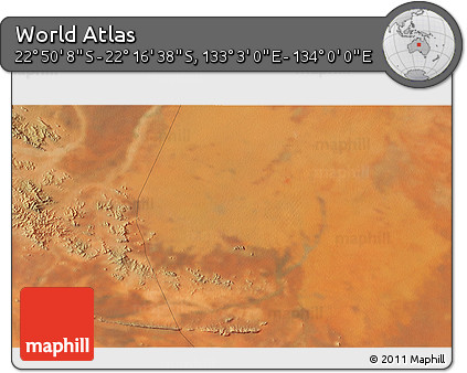 Satellite 3D Map of the Area around 22° 33' 23" S, 133° 31' 30" E