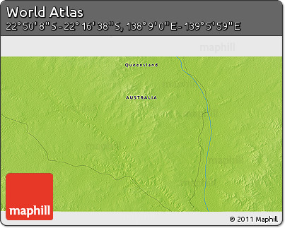 Physical 3D Map of the Area around 22° 33' 23" S, 138° 37' 30" E