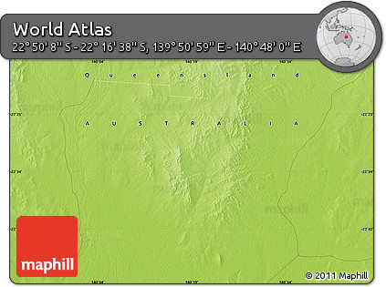 Physical Map of the Area around 22° 33' 23" S, 140° 19' 29" E