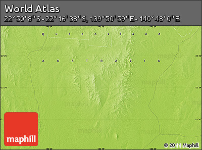 Physical Map of the Area around 22° 33' 23" S, 140° 19' 29" E