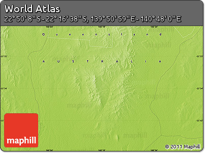 Physical Map of the Area around 22° 33' 23" S, 140° 19' 29" E