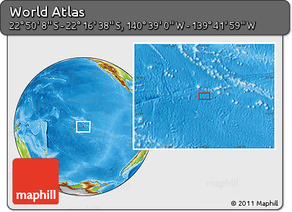 Physical Location Map of the Area around 22° 33' 23" S, 140° 10' 30" W