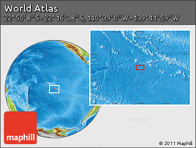 Physical Location Map of the Area around 22° 33' 23" S, 140° 10' 30" W