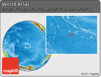 Physical Location Map of the Area around 22° 33' 23" S, 140° 10' 30" W