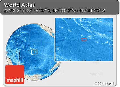 Shaded Relief Location Map of the Area around 22° 33' 23" S, 140° 10' 30" W