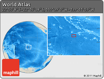 Shaded Relief Location Map of the Area around 22° 33' 23" S, 140° 10' 30" W