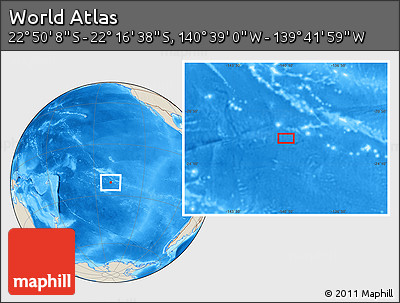 Shaded Relief Location Map of the Area around 22° 33' 23" S, 140° 10' 30" W