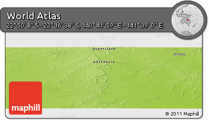 Physical Panoramic Map of the Area around 22° 33' 23" S, 141° 10' 30" E