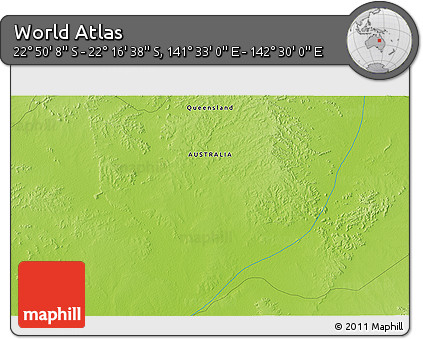 Physical 3D Map of the Area around 22° 33' 23" S, 142° 1' 30" E