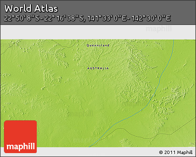 Physical 3D Map of the Area around 22° 33' 23" S, 142° 1' 30" E