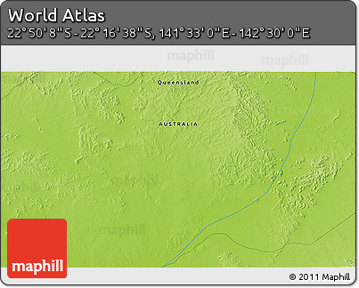 Physical 3D Map of the Area around 22° 33' 23" S, 142° 1' 30" E