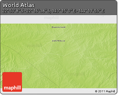 Physical 3D Map of the Area around 22° 33' 23" S, 143° 43' 29" E