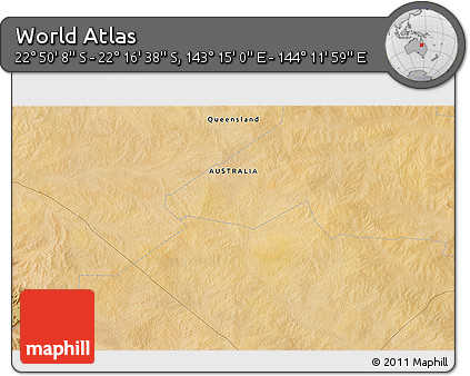 Satellite 3D Map of the Area around 22° 33' 23" S, 143° 43' 29" E