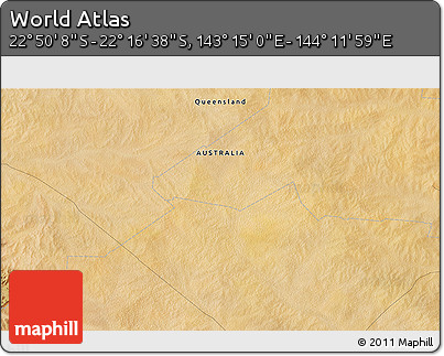 Satellite 3D Map of the Area around 22° 33' 23" S, 143° 43' 29" E