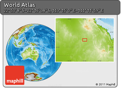 Physical Location Map of the Area around 22° 33' 23" S, 143° 43' 29" E