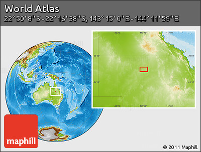 Physical Location Map of the Area around 22° 33' 23" S, 143° 43' 29" E