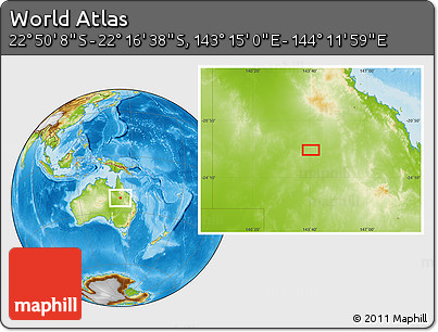 Physical Location Map of the Area around 22° 33' 23" S, 143° 43' 29" E