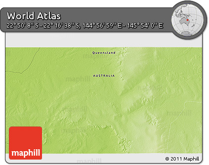 Physical 3D Map of the Area around 22° 33' 23" S, 145° 25' 30" E