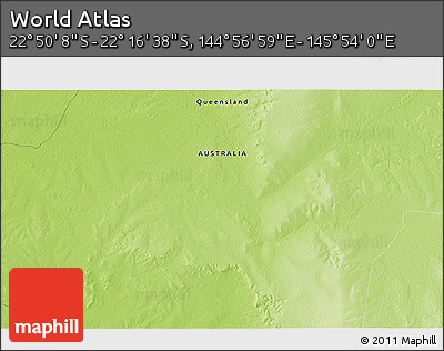 Physical 3D Map of the Area around 22° 33' 23" S, 145° 25' 30" E