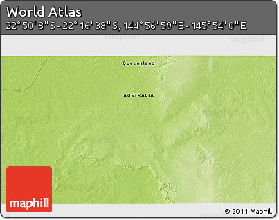Physical 3D Map of the Area around 22° 33' 23" S, 145° 25' 30" E
