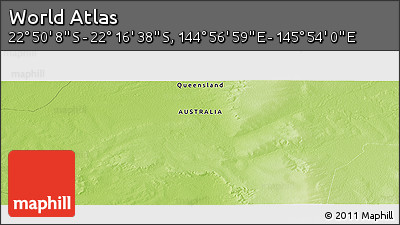 Physical Panoramic Map of the Area around 22° 33' 23" S, 145° 25' 30" E