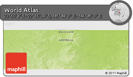 Physical Panoramic Map of the Area around 22° 33' 23" S, 146° 16' 30" E