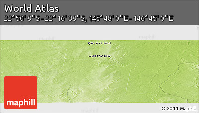 Physical Panoramic Map of the Area around 22° 33' 23" S, 146° 16' 30" E