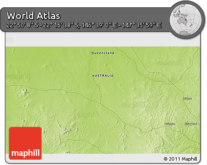 Physical 3D Map of the Area around 22° 33' 23" S, 147° 7' 30" E