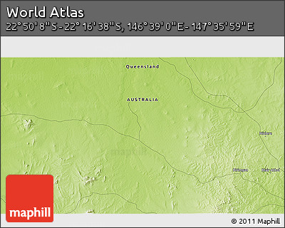 Physical 3D Map of the Area around 22° 33' 23" S, 147° 7' 30" E