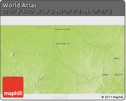 Physical 3D Map of the Area around 22° 33' 23" S, 147° 7' 30" E