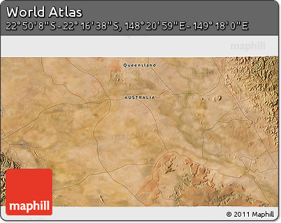 Satellite 3D Map of the Area around 22° 33' 23" S, 148° 49' 29" E