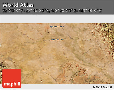 Satellite 3D Map of the Area around 22° 33' 23" S, 148° 49' 29" E