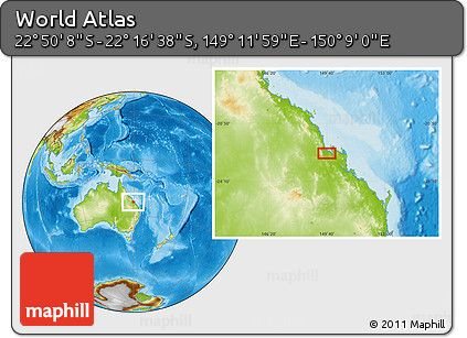 Physical Location Map of the Area around 22° 33' 23" S, 149° 40' 30" E