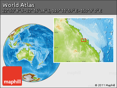 Physical Location Map of the Area around 22° 33' 23" S, 149° 40' 30" E