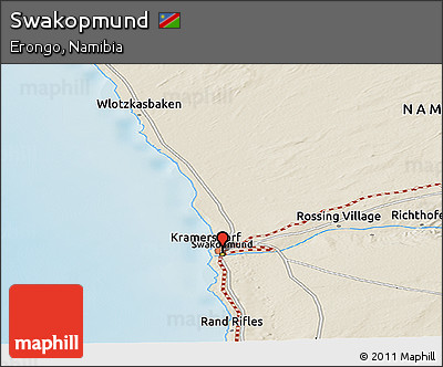 Shaded Relief Panoramic Map of Swakopmund