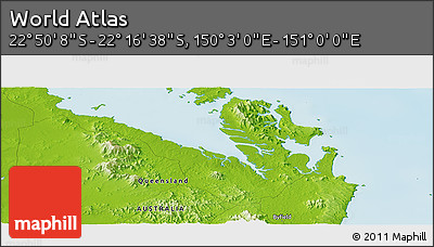 Physical Panoramic Map of the Area around 22° 33' 23" S, 150° 31' 30" E