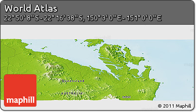 Physical Panoramic Map of the Area around 22° 33' 23" S, 150° 31' 30" E