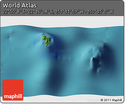 Satellite 3D Map of the Area around 22° 33' 23" S, 151° 13' 29" W