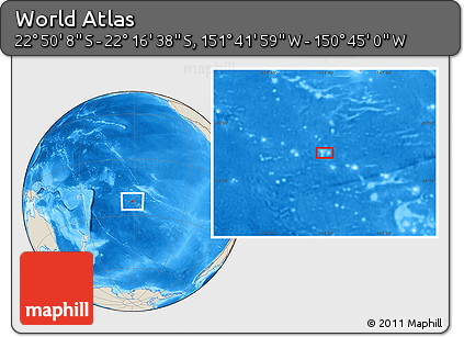 Shaded Relief Location Map of the Area around 22° 33' 23" S, 151° 13' 29" W