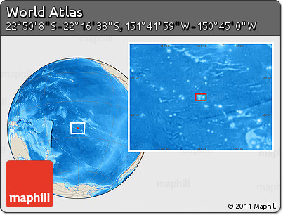 Shaded Relief Location Map of the Area around 22° 33' 23" S, 151° 13' 29" W