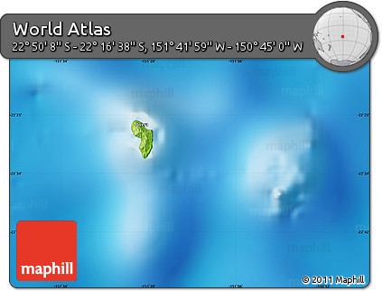 Physical Map of the Area around 22° 33' 23" S, 151° 13' 29" W