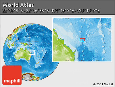 Physical Location Map of the Area around 22° 33' 23" S, 154° 46' 30" E