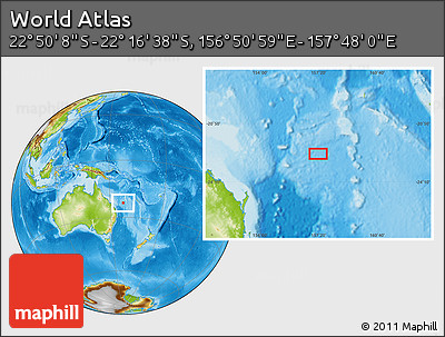 Physical Location Map of the Area around 22° 33' 23" S, 157° 19' 29" E