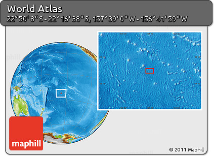 Physical Location Map of the Area around 22° 33' 23" S, 157° 10' 30" W