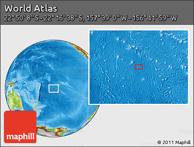 Physical Location Map of the Area around 22° 33' 23" S, 157° 10' 30" W