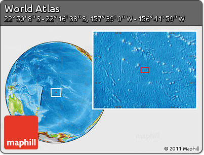 Physical Location Map of the Area around 22° 33' 23" S, 157° 10' 30" W
